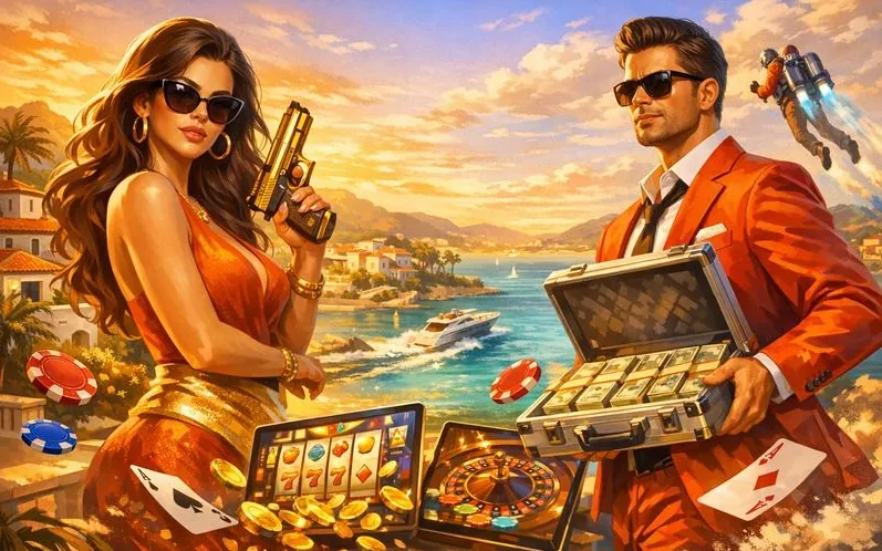 Vegasino app heist mobile banner